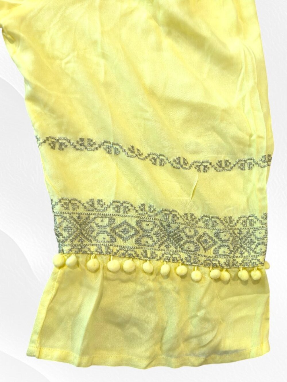 Monsoon XXL NWT Yellow Boho Festival Dress Metallic Embroidered Pom Pom Tassels - Picture 6 of 15